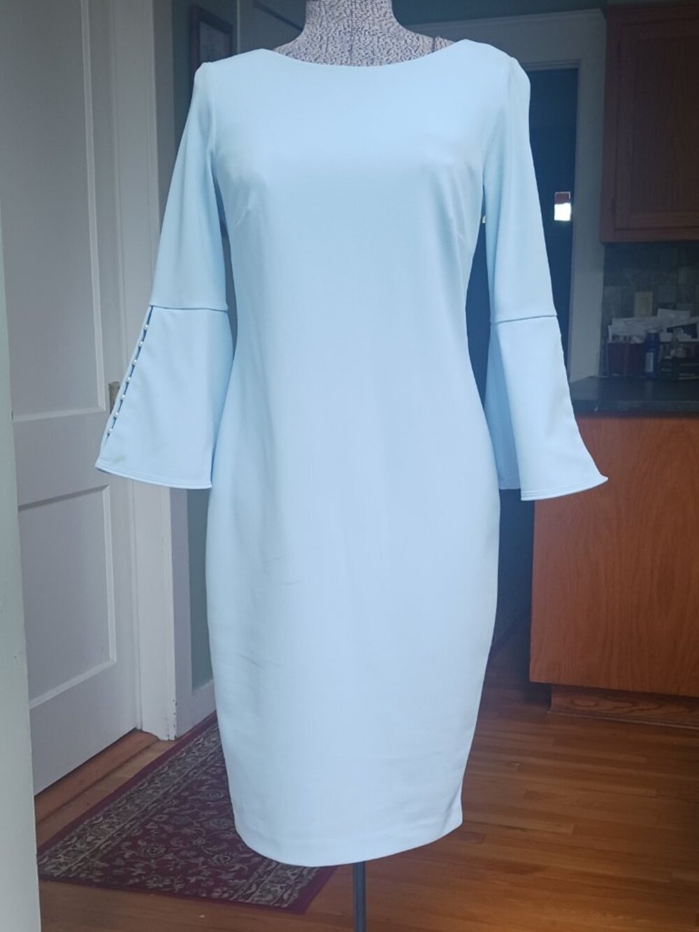 Calvin Klein Light Blue bell-sleeve Sheath Dress